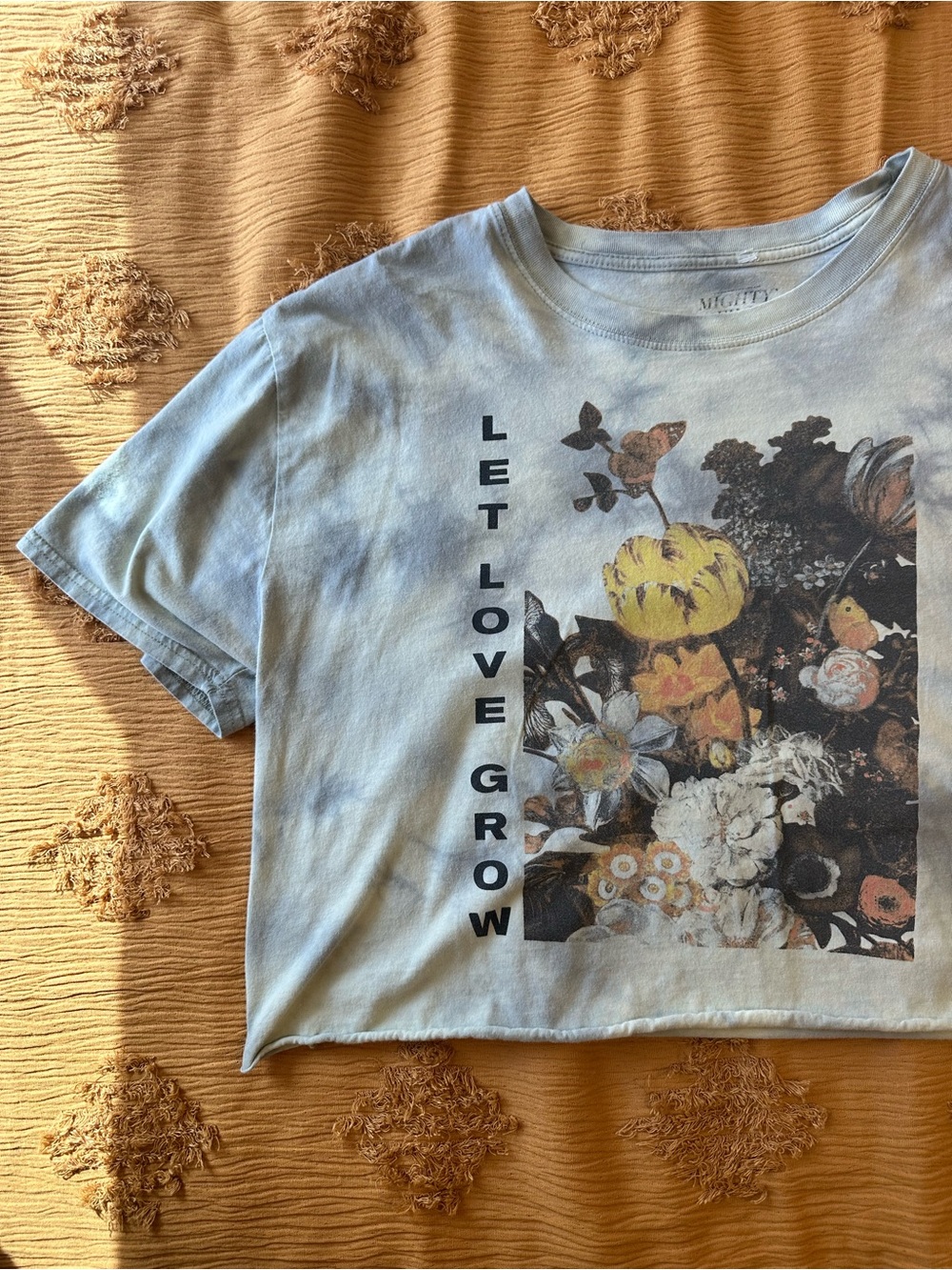 Mighty Fine Pale Blue Floral Graphic Crop Tee